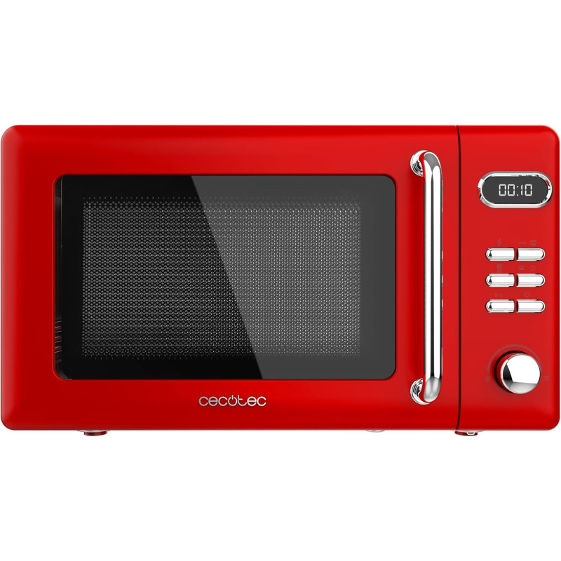 Cecotec micro-ondes avec gril 20 l proclean 5110 retro rouge 700w | numérique, 5 niveaux de puissance, 8 programmes automatiques