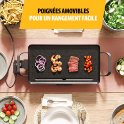 Tristar Table Grill Slim M - Plaque de cuission surface généreuse de 46 x 26 cm - Thermostat réglable - Poignées amovibles - Rev