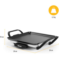 Tristar Table Grill Slim M - Plaque de cuission surface de cuisson de 28 x 28 cm - Thermostat réglable - Revêtement antiadhésif 