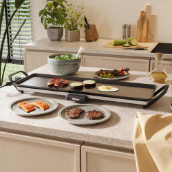Tristar table grill slim L - Grande surface de cuisson de 70 x 23 cm - Thermostat réglable - Revêtement antiadhésif - Bac collec