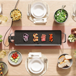 Tristar table grill slim L - Grande surface de cuisson de 70 x 23 cm - Thermostat réglable - Revêtement antiadhésif - Bac collec