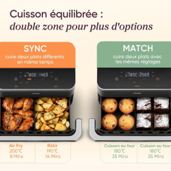 Cosori Air fryer Twinfry 10L Double résistance | Grande capacité, Dual Zone Avec Séparateur Amovible, Cuisson optimale, 40℃-240℃