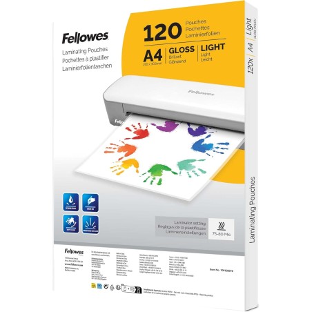 Fellowes 120 pochettes de plastification A4, finition brillante, 120 pochettes - Idéales pour les documents et les photos - Excl