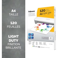 Fellowes 120 pochettes de plastification A4, finition brillante, 120 pochettes - Idéales pour les documents et les photos - Excl