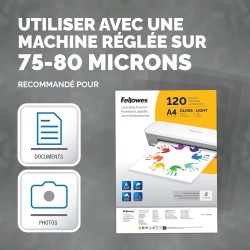Fellowes 120 pochettes de plastification A4, finition brillante, 120 pochettes - Idéales pour les documents et les photos - Excl
