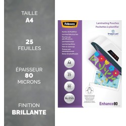 Fellowes Pochettes De Plastification A4 80 Microns Pack De 25 Feuilles Plastifieuse A4 Technologie ImageLast Finition Brillante 