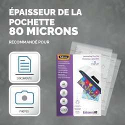 Fellowes Pochettes De Plastification A4 80 Microns Pack De 25 Feuilles Plastifieuse A4 Technologie ImageLast Finition Brillante 