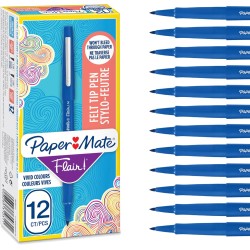 Stylos feutres Paper Mate Flair | Feutres de coloriage sans fuite à pointe moyenne (0,7 mm) | Encre bleue | Idéal pour écrirescr