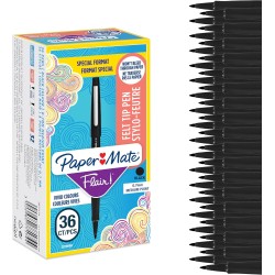 Stylos feutres Paper Mate Flair | Feutres de coloriage sans fuite à pointe moyenne (0,7 mm) | Encre noire | Idéal pour écrirescr
