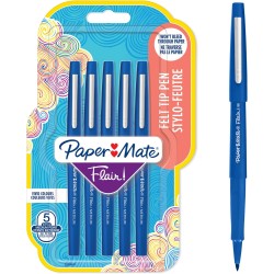 Stylos feutres Paper Mate Flair | Feutres de coloriage sans fuite à pointe moyenne (0,7 mm) | Encre bleue | Idéal pour écrirescr