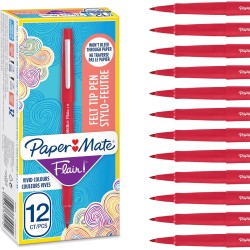 Stylos feutres Paper Mate Flair | Feutres de coloriage sans fuite à pointe moyenne (0,7 mm) | encre rouge | Idéal pour écrirescr