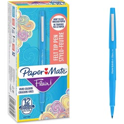 Paper Mate Stylos feutres Flair | Feutres de coloriage sans fuite à pointe moyenne (0,7 mm) | encre bleu ciel | Idéal pour écrir
