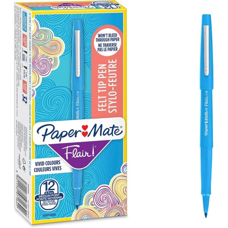 Paper Mate Stylos feutres Flair | Feutres de coloriage sans fuite à pointe moyenne (0,7 mm) | encre bleu ciel | Idéal pour écrir