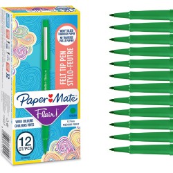 Stylos feutres Paper Mate Flair | Feutres de coloriage sans fuite à pointe moyenne (0,7 mm) | encre verte | Idéal pour écrirescr