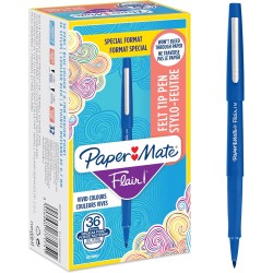 Stylos feutres Paper Mate Flair | Feutres de coloriage sans fuite à pointe moyenne (0,7 mm) | Encre bleue | Idéal pour écrire, s