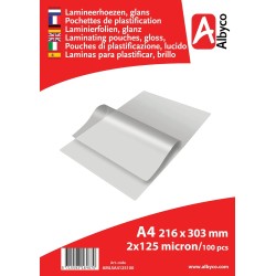Albyco - Pochette Plastifieuse A4 - Feuille Plastique - Feuille Plastifieuse A4 - Brillant - Par Paquet de 100 Pièces, Épaisseur