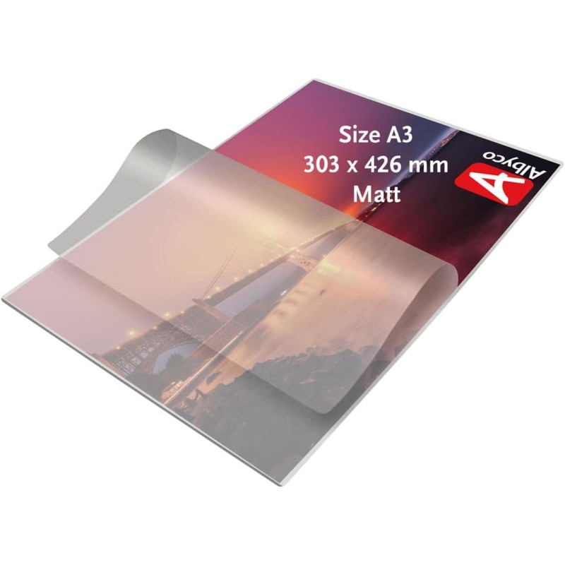 Albyco Pochettes de Plastification MATTE - Pochette Plastifieuse MATTE A3 (303x426mm) - Épaisseur 2x80 (160) Microns, Brillant -