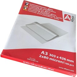 Albyco Pochettes de Plastification - Pochette Plastifieuse A3 (303x426mm) - Épaisseur 2x80 (160) Microns, Brillant - Paquet de 1