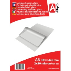 Albyco Pochettes de Plastification - Pochette Plastifieuse A3 (303x426mm) - Épaisseur 2x80 (160) Microns, Brillant - Paquet de 1