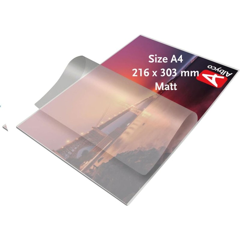 Albyco Pochettes de Plastification MATTE - Pochette Plastifieuse MATTE A4 (216x303mm) - Épaisseur 2x80 (160) Microns, Brillant -