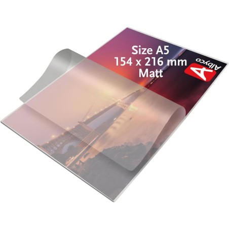 Albyco Pochettes de Plastification MATTE - Pochette Plastifieuse MATTE A5 (154x216mm) - Épaisseur 2x80 (160) Microns, Brillant -