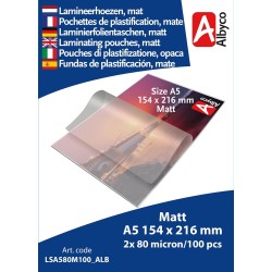 Albyco Pochettes de Plastification MATTE - Pochette Plastifieuse MATTE A5 (154x216mm) - Épaisseur 2x80 (160) Microns, Brillant -