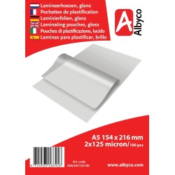 Albyco Pochettes de Plastification - Pochette Plastifieuse A5 (154x216mm) - Épaisseur 2x125 (250) Microns, Brillant - Paquet de 