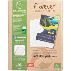 Exacompta - Réf. 5320E - Boîte de 100 pochettes perforées FOREVER - En polypropylène grainé recyclé - Epaisseur 6/100ème - Dimen