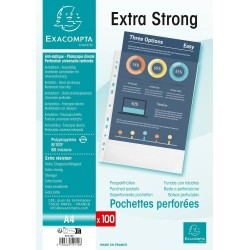 Exacompta - Réf. 59110E - Carton de 500 pochetttes perforées Premium en Polypropylène grainé Epaisseur 8/100ème - Perforation un