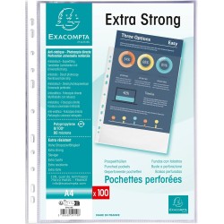 Exacompta - Réf. 59110E - Carton de 500 pochetttes perforées Premium en Polypropylène grainé Epaisseur 8/100ème - Perforation un