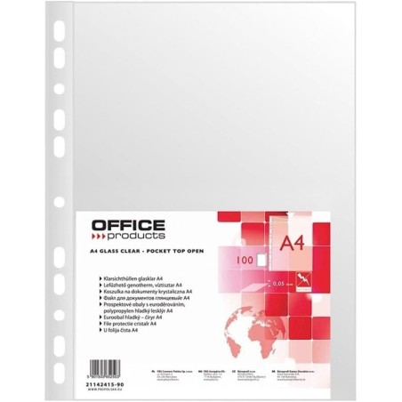 OFFICER PRODUCTS Lot de 100 pochettes perforées en polypropylène A4 Cristal 50 microns - Pour archivage de documents - Type cris