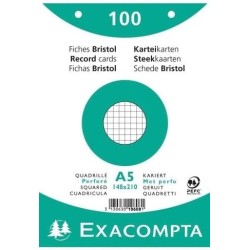 Exacompta - Réf. 10608E - Carton de 10 paquets de 100 fiches bristol quadrillées 5x5 perforées - sous film - compatibles avec im