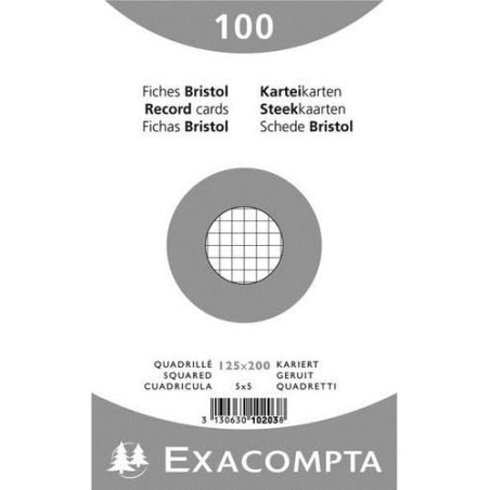 Exacompta - Réf. 10203E - Carton de 12 paquets de 100 fiches bristol quadrillées 5x5 non perforées - sous film - - format 125 x 