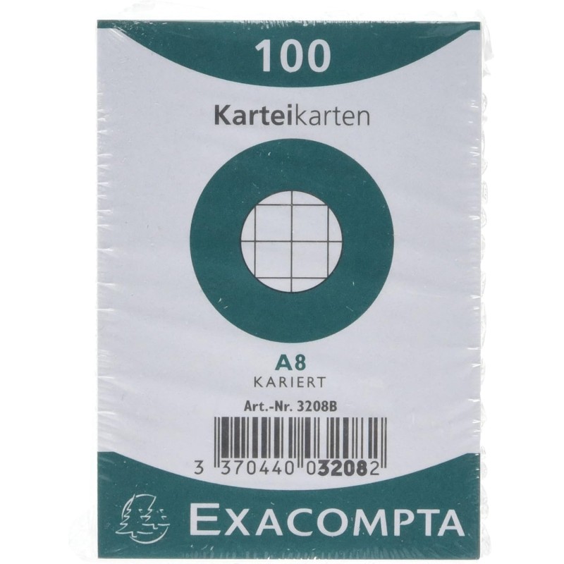 Exacompta - Réf. 3208B - Carton de 48 paquets de 100 fiches bristol quadrillées 5x5 non perforées - sous film - - format 55 x 74