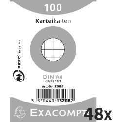 Exacompta - Réf. 3208B - Carton de 48 paquets de 100 fiches bristol quadrillées 5x5 non perforées - sous film - - format 55 x 74