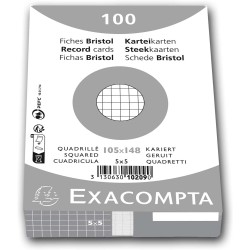 Exacompta - Réf. 10209E - Paquet de 100 fiches bristol quadrillées 5x5 non perforées - sous film - compatibles avec imprimante j