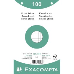 Exacompta - Réf. 10603E - Paquet de 100 fiches bristol quadrillées 5x5 perforées - sous film - compatibles avec imprimante jet d