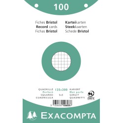 Exacompta - Réf. 10603E - Paquet de 100 fiches bristol quadrillées 5x5 perforées - sous film - compatibles avec imprimante jet d