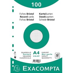 Exacompta - Réf. 10606E - Paquet de 100 fiches bristol quadrillées 5x5 perforées - sous film - compatibles avec imprimante jet d
