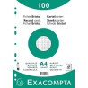 Exacompta - Réf. 10606E - Paquet de 100 fiches bristol quadrillées 5x5 perforées - sous film - compatibles avec imprimante jet d