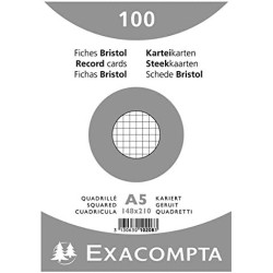 Exacompta - Réf. 10208E - Carton de 10 paquets de 100 fiches bristol quadrillées 5x5 non perforées - sous film - - format 148 x 