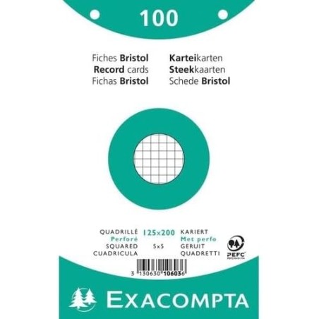 Exacompta - Réf. 10603E - Carton de 12 paquets de 100 fiches bristol quadrillées 5x5 perforées - sous film - compatibles avec im