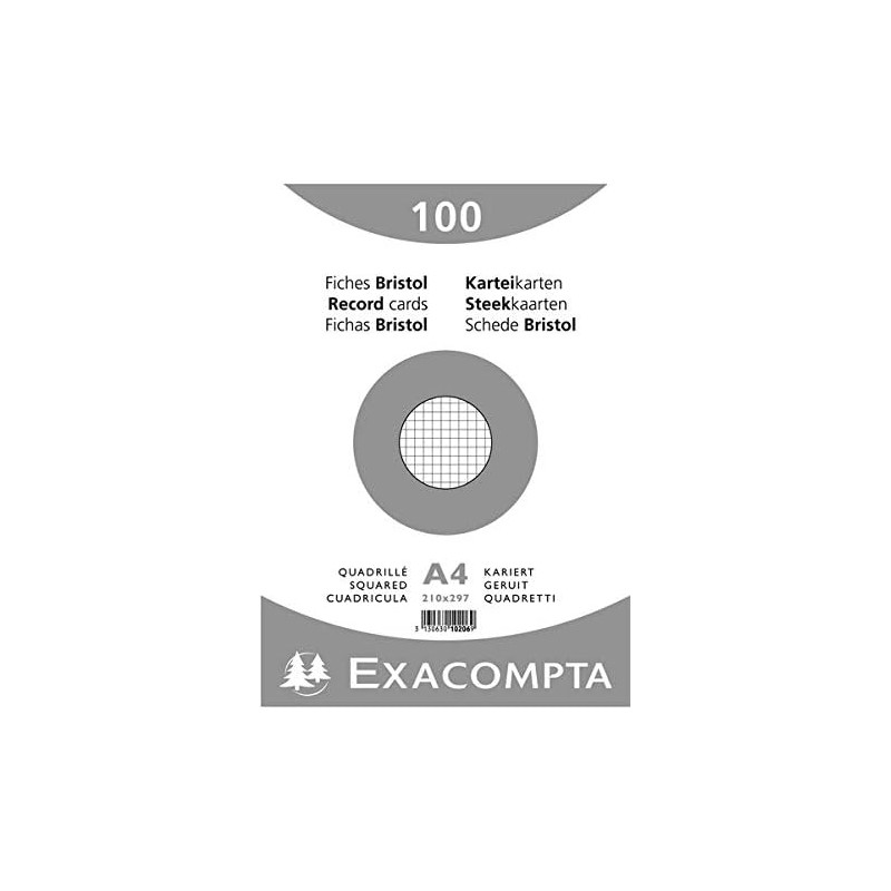 Exacompta - Réf. 10206E - Carton de 10 paquets de 100 fiches bristol quadrillées 5x5 non perforées - sous film - - format 210 x 