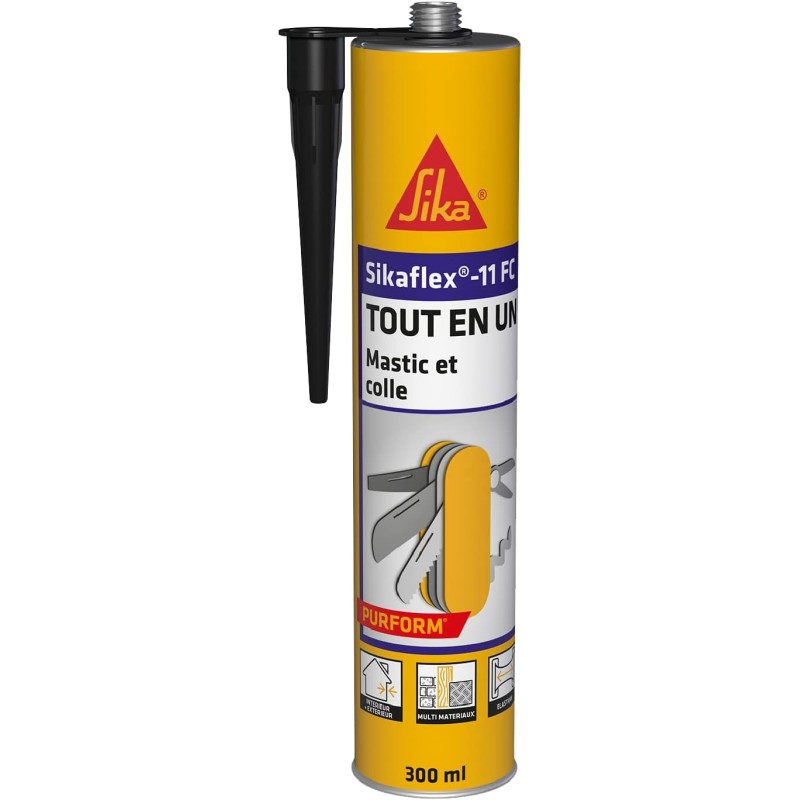 SIKA - Mastic joint et colle multi-usages - Tout en un - Multisupports - Sikaflex 11 FC Purform Noir - Intérieur et extérieur - 