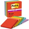 Post-it Notes Autocollantes Super Sticky, Couleurs Playful, Pack de 6 Blocs, 90 Feuilles par Bloc, 76 mm x 76 mm - Feuillets Sup