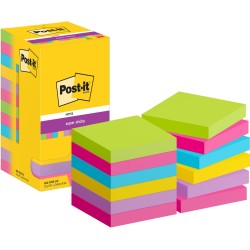 Post-it Notes Autocollantes Super Sticky, Couleurs Assorties, Pack de 12 Blocs, 90 Feuilles par Bloc, 76 mm x 76 mm - Feuillets 
