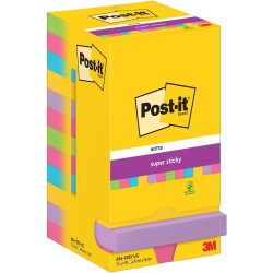 Post-it Notes Autocollantes Super Sticky, Couleurs Assorties, Pack de 12 Blocs, 90 Feuilles par Bloc, 76 mm x 76 mm - Feuillets 