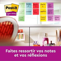 Post-it Notes Autocollantes Super Sticky, Couleurs Assorties, Pack de 12 Blocs, 90 Feuilles par Bloc, 76 mm x 76 mm - Feuillets 