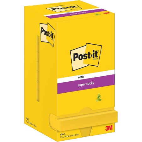 Post-it Notes Autocollantes Super Sticky, UltraJaune, Pack de 12 Blocs, 90 Feuilles par Bloc, 76 mm x 76 mm - Feuillets Super Ad