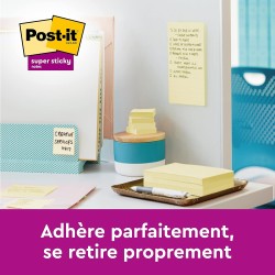 Post-it Notes Autocollantes Super Sticky, Pack de 12 Blocs, 90 Feuilles par Bloc, 76 mm x 76 mm, Jaune Pastel - Feuillets Super 